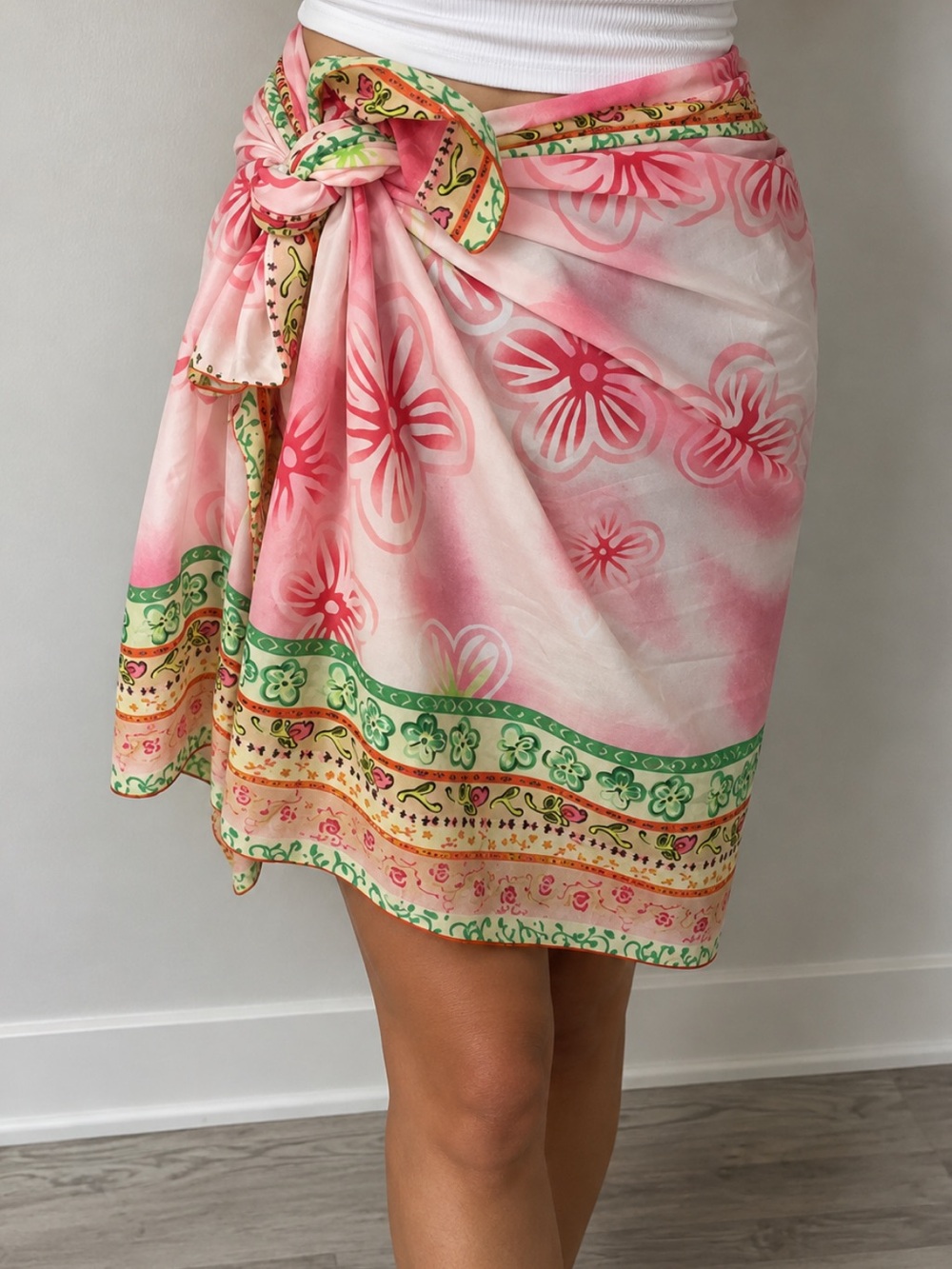 Vintage Floral Tie Sarong Cover-Up